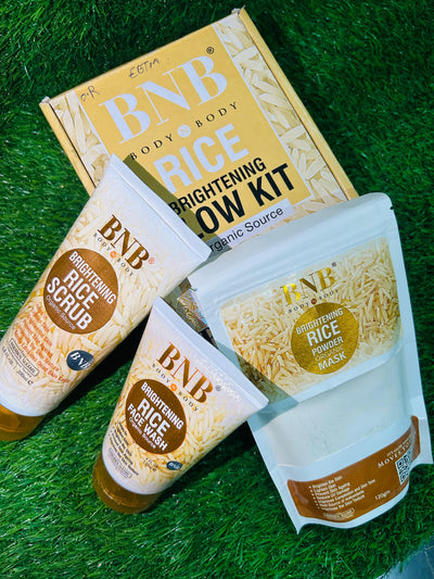 BNB Organic Source Rice Brightening Glow Kit, Face Wash+Scrub+Mask, Paraben and Sulfate Free, Dermatologist-Tested